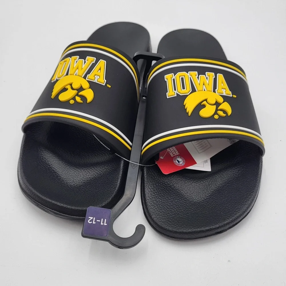 Iowa Hawkeyes Molded Slides FOCO Men's Large 11-12 Black Wordmark Stripes